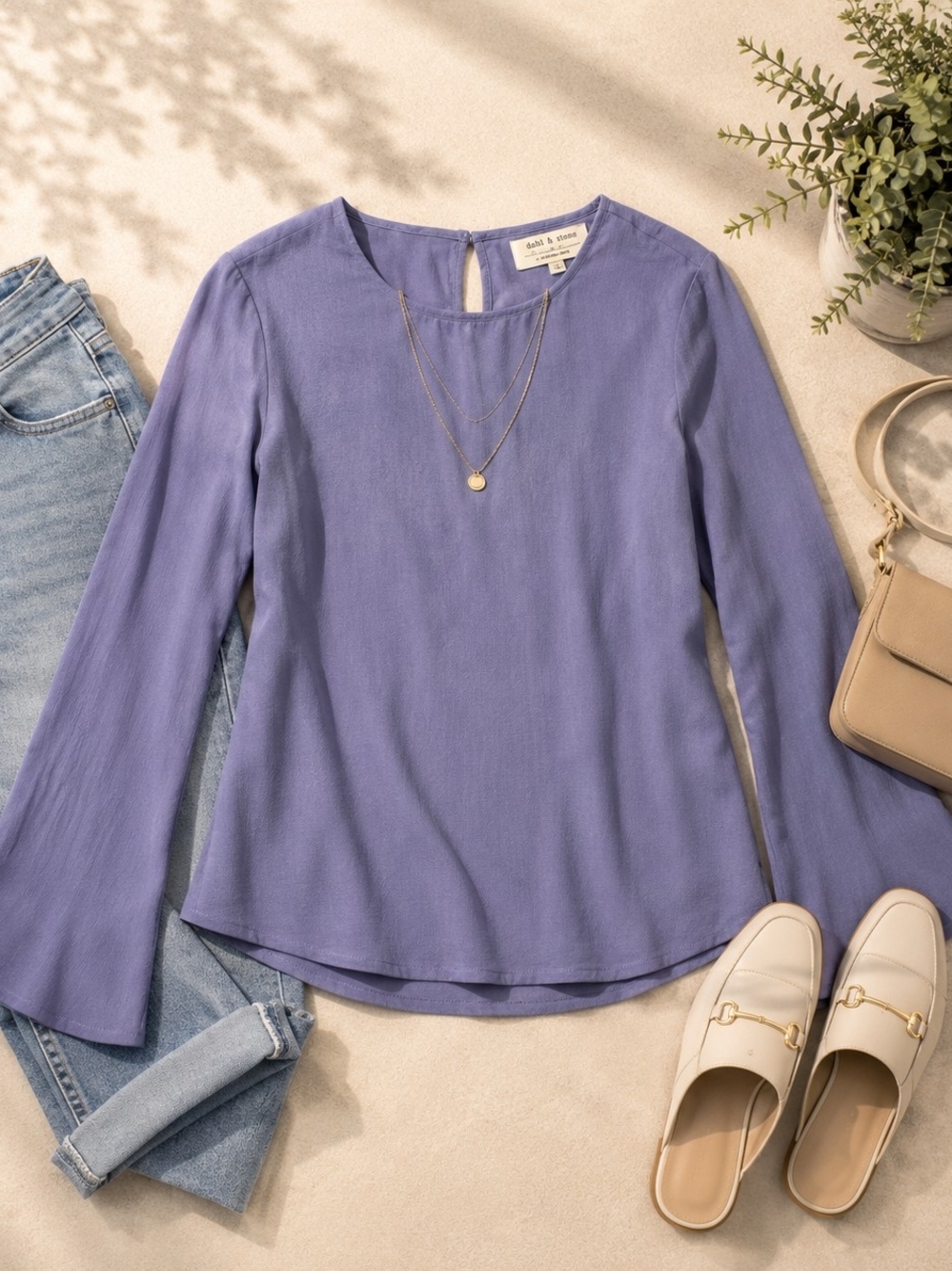 cloth & stone Anthropologie Lavender Bell-Sleeve Blouse